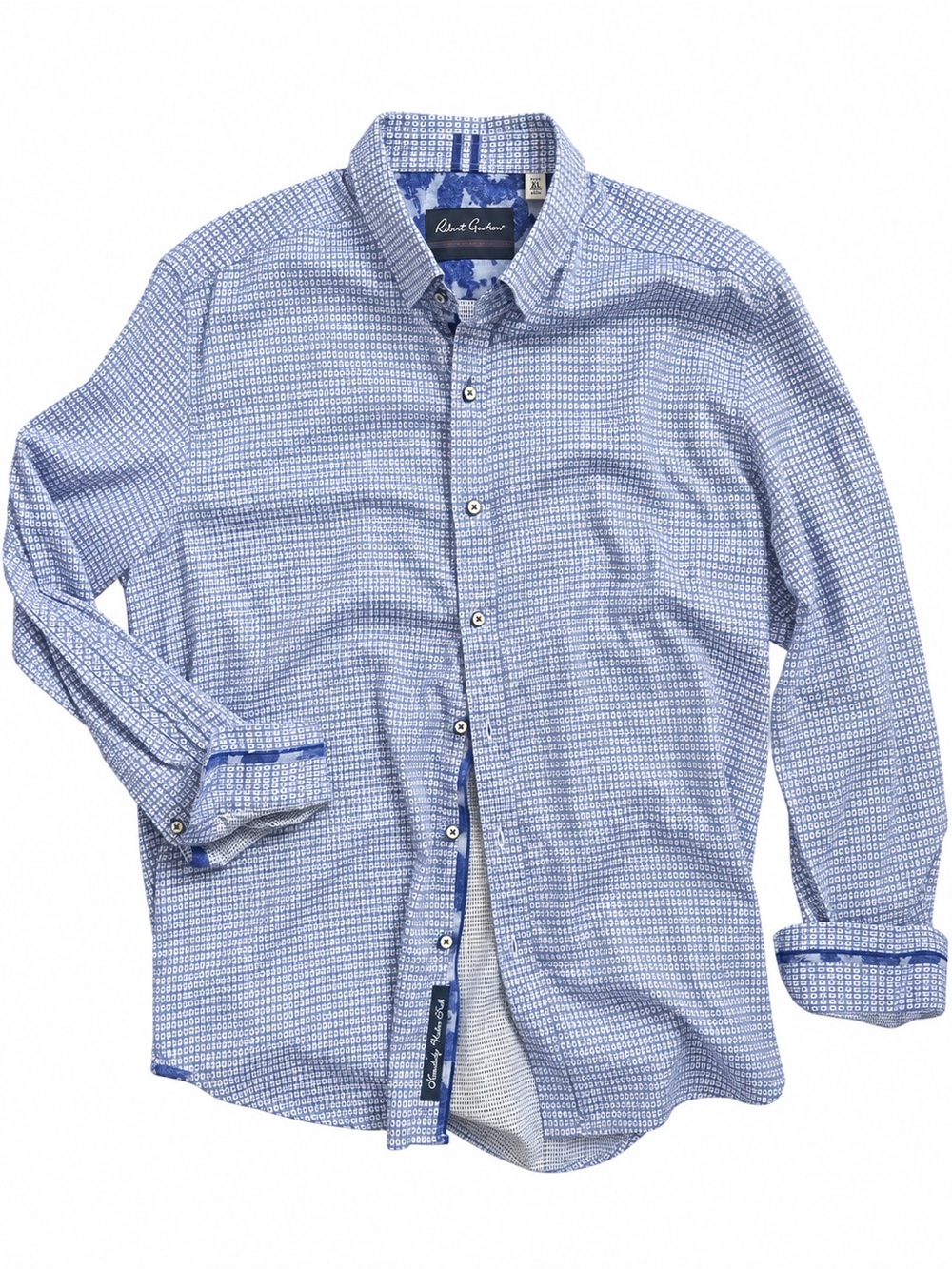 Robert Graham Light Blue & White Micro-Checkered Dress Shirt